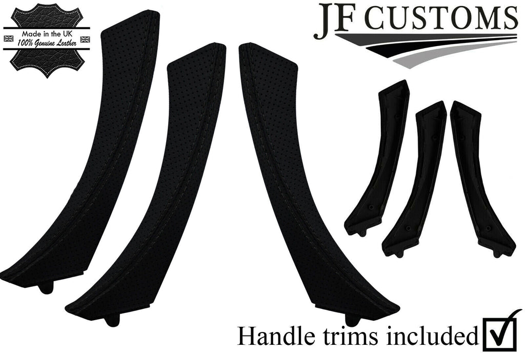 BLACK STITCH PERFORATED LEATHER  3X DOOR HANDLE TRIM+COVERS FOR BMW E90 E91 E9X