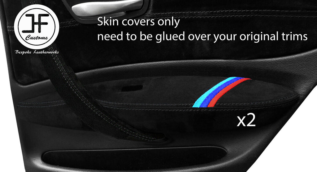 BLACK STICH TRI STRIPE 2X REAR DOOR ARMREST TRIM SUEDE COVER FOR BMW 1 E87 04-12