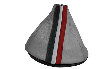 FITS FIAT 500 GEAR GAITER LEATHER ITALIAN STRIPE 07+ white CUSTOM NEW MADE IN UK