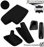BLACK PERFORATED LEATHER ARMREST COVER+GEAR HANDBRAKE +FRAMES FOR BMW E46 99-05