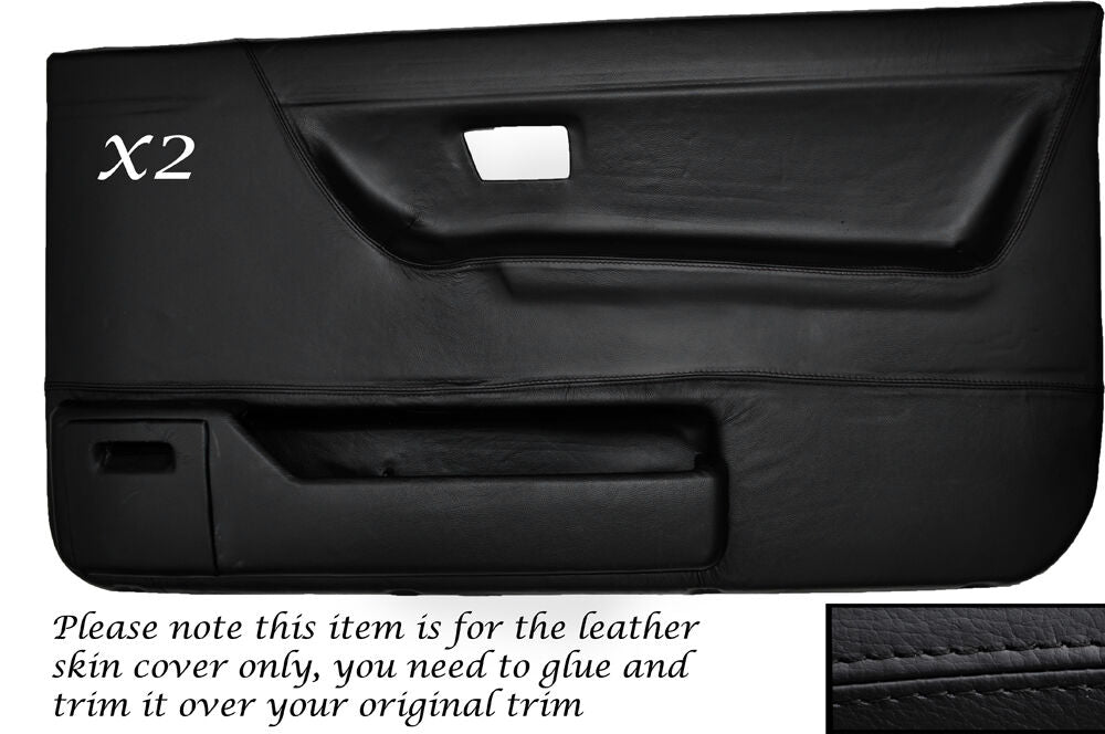 BLACK STITCH 2X FRONT DOOR CARD SKIN COVERS FITS VW GOLF MK2 JETTA 83-92 3DR