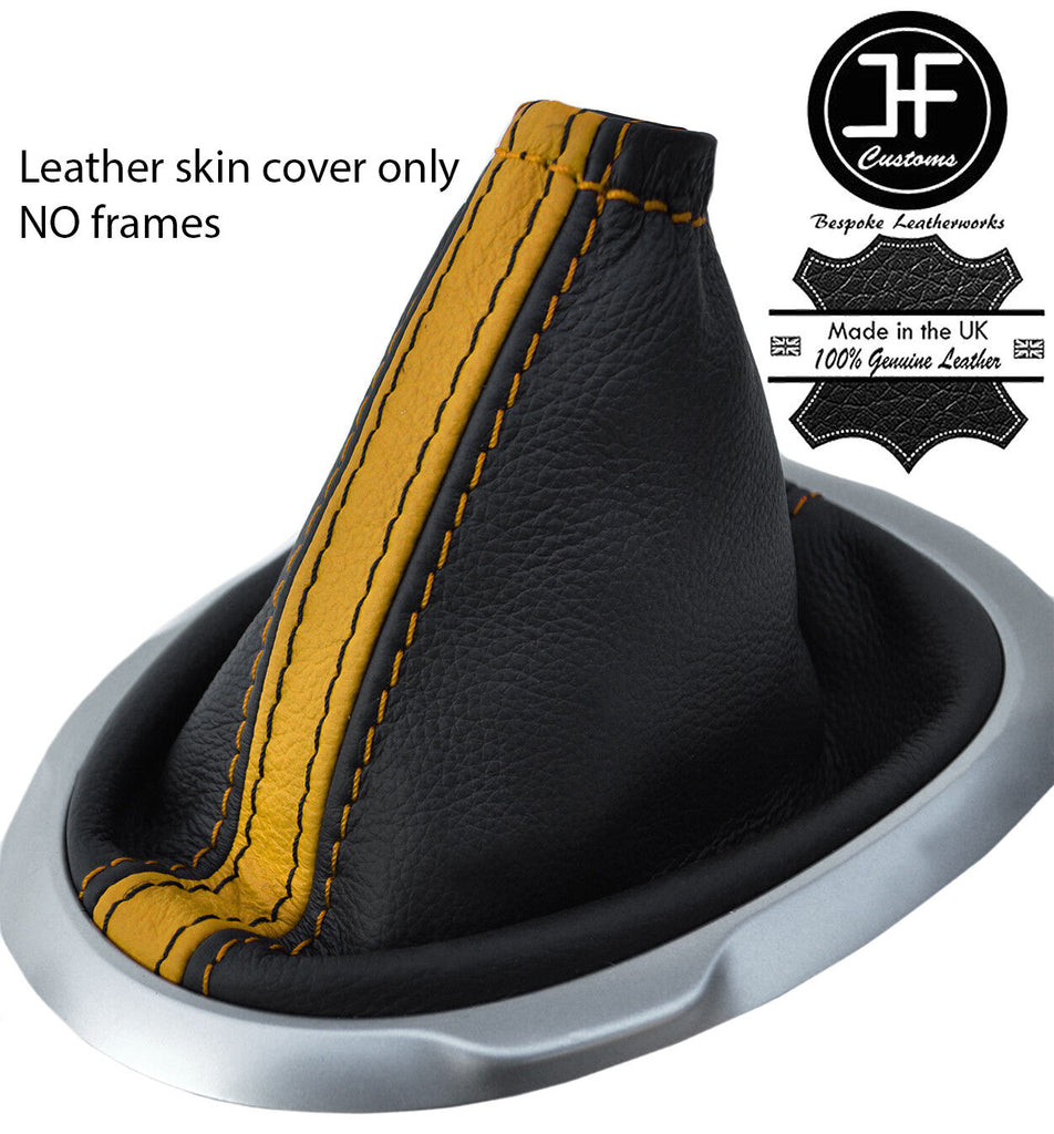 BLACK & YELLOW STRIPE TOP GRAIN REAL LEATHER MANUAL GEAR GAITER FITS JUKE 10-16