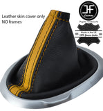 BLACK & YELLOW STRIPE TOP GRAIN REAL LEATHER MANUAL GEAR GAITER FITS JUKE 10-16