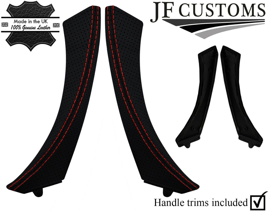 RED STITCH PERFORATED LEATHER 2X REAR DOOR HANDLE TRIM+COVER FOR BMW E90 E91