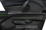 GREEN STITCH 2X FRONT DOOR CARD TRIM SKIN COVERS FITS SKODA OCTAVIA MK2 04-13
