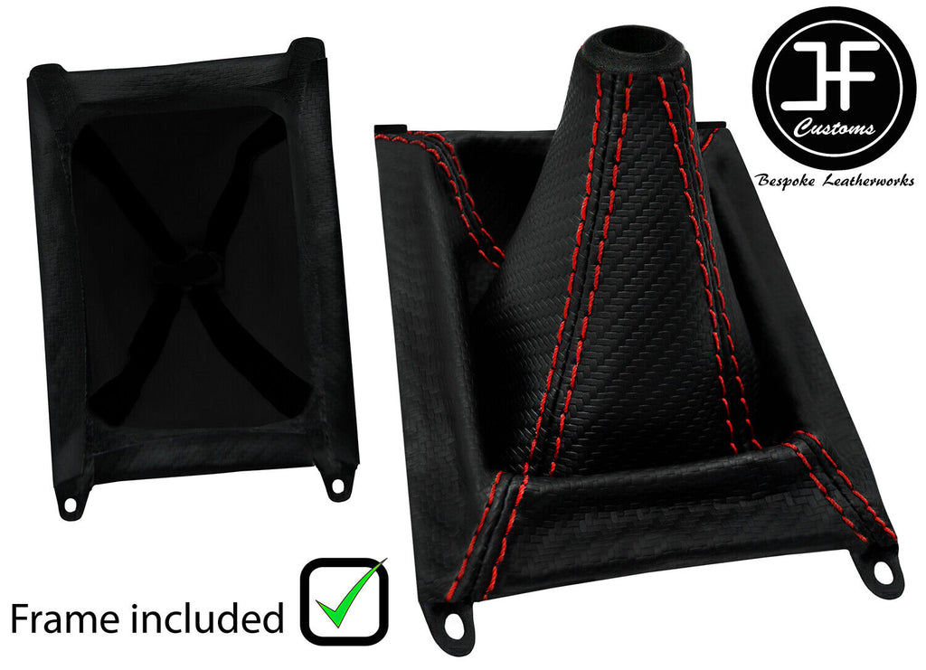 RED STITCH CARBON VINYL GEAR GAITER+PLASTIC FRAME+TOP RING FOR HONDA CRX 88-91