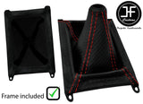 RED STITCH CARBON VINYL GEAR GAITER+PLASTIC FRAME+TOP RING FOR HONDA CRX 88-91