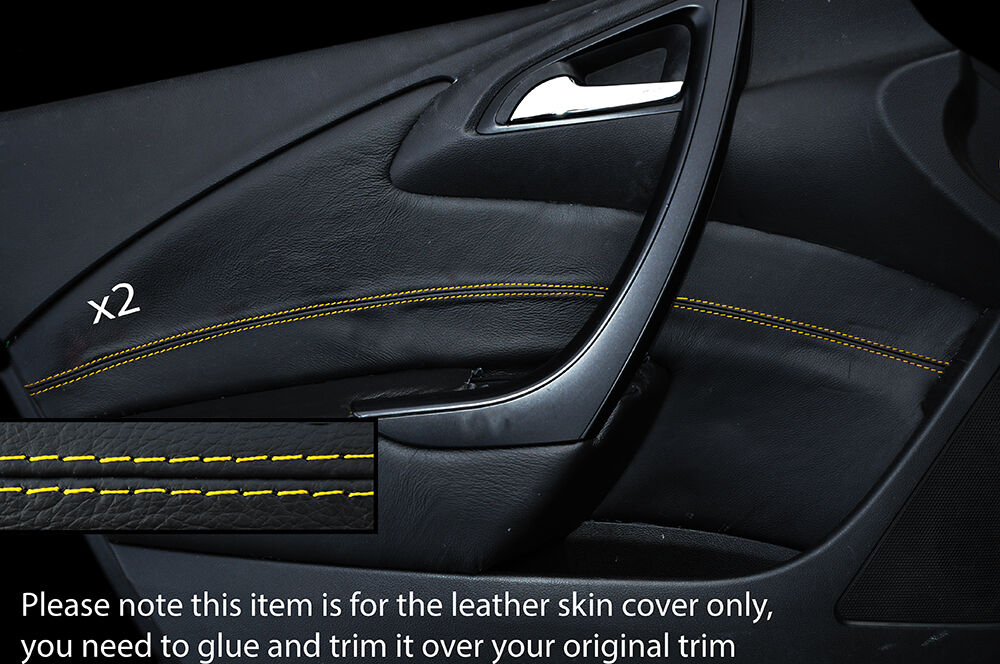 YELLOW STITCH 2X FRONT DOOR CARD COVERS FITS VAUXHALL OPEL ASTRA J MK6 09-15 5DR