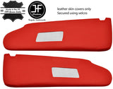 RED REAL LEATHER 2X SUN VISOR COVER FOR VW T5 TRANSPORTER 2 MIRROR CUTOUT
