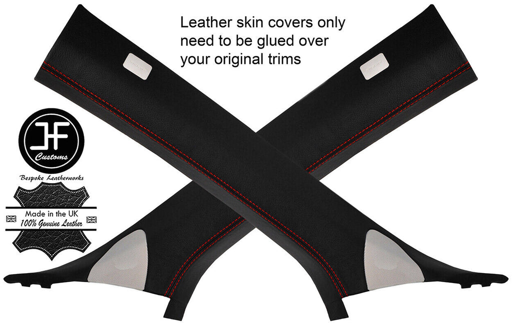 RED STITCHING  2X A PILLAR REAL LEATHER COVERS FITS TESLA MODEL S 2012-2016
