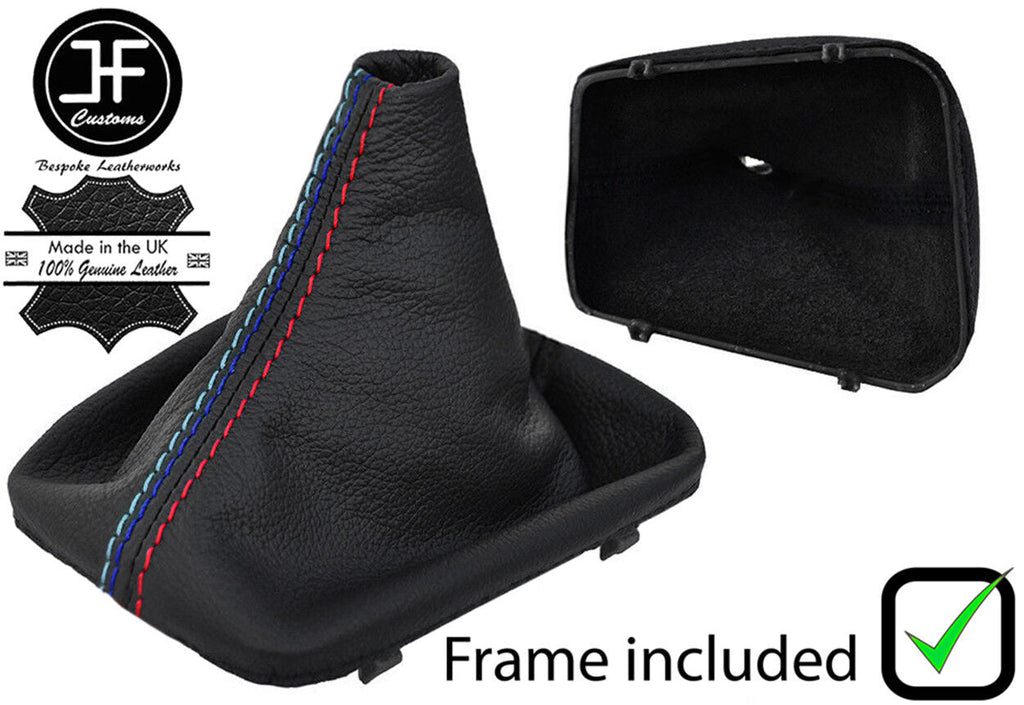 BLACK & TRI STITCH LEATHER GEAR GAITER+PLASTIC FRAME FOR BMW 3 SERIES E36 91-98