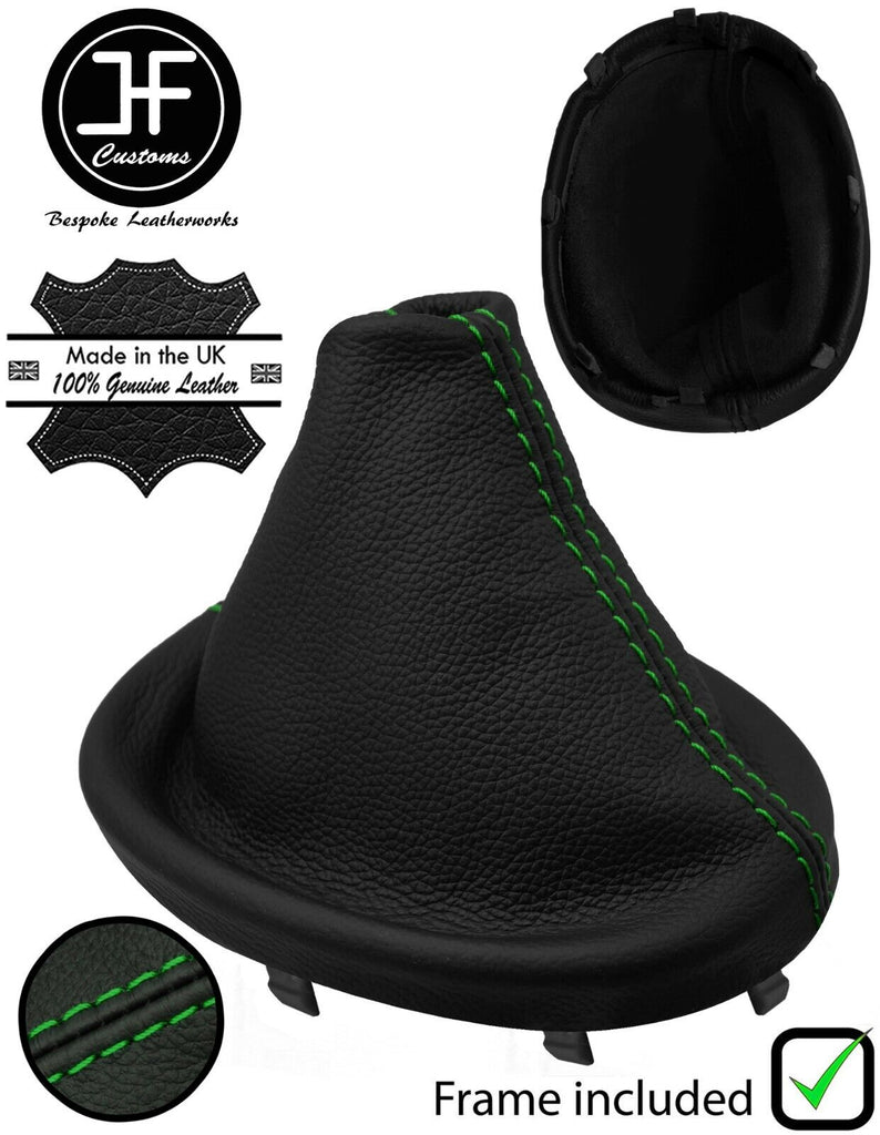 GREEN  STITCH LEATHER MANUAL GEAR GAITER+PLASTIC FRAME FITS KIA SOUL 2014-2019