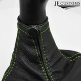 FITS MAZDA 323F 89-94 L GREEEN STITCH OVER-RUBBER LEATHER GEAR GAITER + FRAME