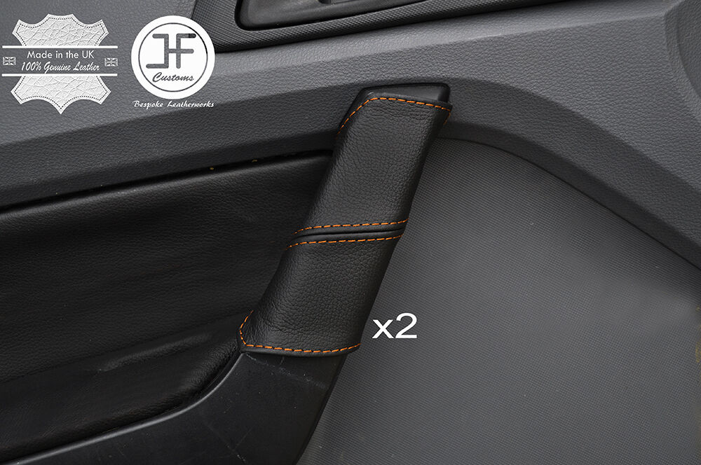 ORANGE STITCH 2X FRONT DOOR HANDLE LEATHER COVERS FITS FORD RANGER 2012-2016