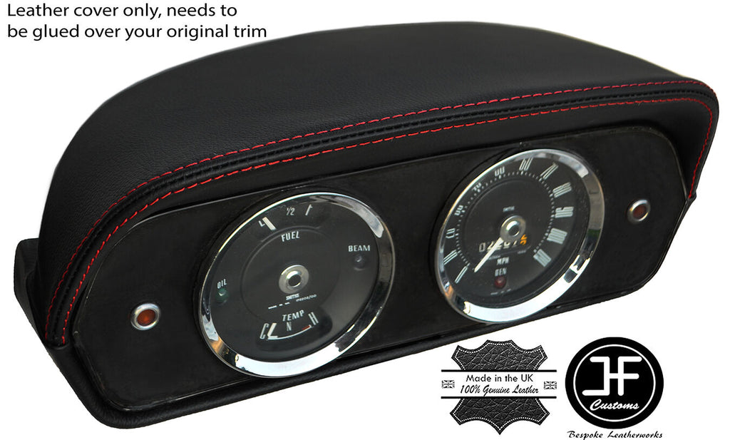 RED STITCH INSTRUMENT SPEEDO SURROUND POD LEATHER COVER FITS FORD CORTINA MK1