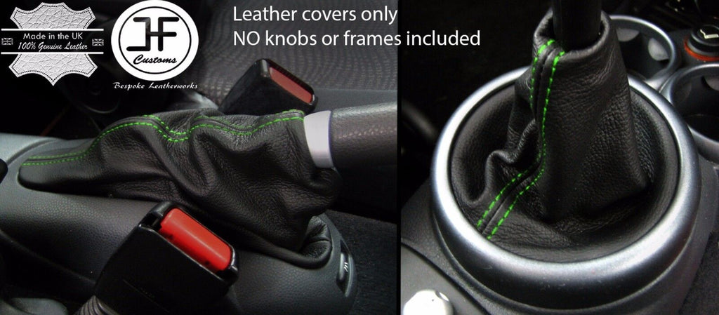 GREEN  STITCH REAL LEATHER GEAR & HANDBRAKE GAITER FITS MINI COOPER S ONE 01-06