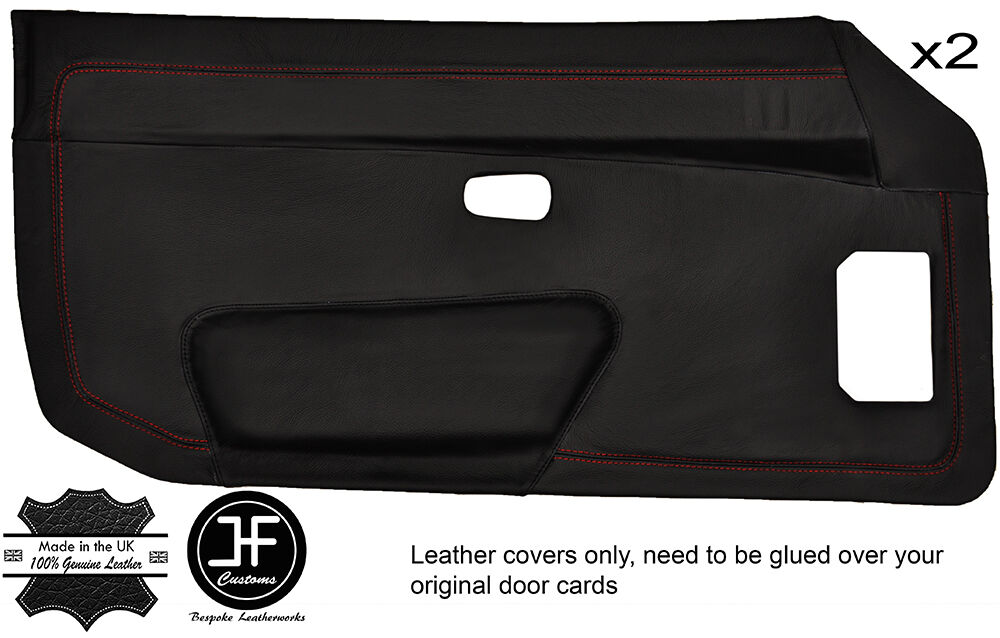 RED STITCH STYLE 2 2X FULL DOOR CARD LEATHER COVER FITS PORSCHE 924 944 75-89