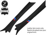 BLACK STITCH TRI STRIPE 2X A PILLAR LEATHER COVERS FOR BMW E36 CONVERTIBLE 93-98