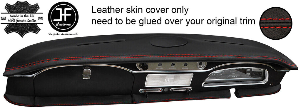 RED STITCH TOP DASH DASHBOARD & LOWER DASH RAIL LEATHER COVERS FOR AUSTIN A40