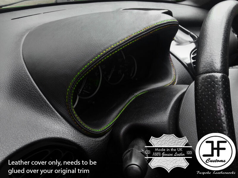 GREEN  STITCH GAUGE SPEEDO HOOD LEATHER COVER FITS PEUGEOT 206 206 CC 1998-2012