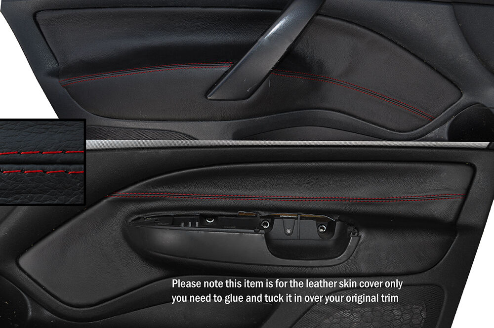 RED STITCH 2X FRONT DOOR CARD TRIM SKIN COVERS FITS SKODA OCTAVIA MK2 04-13