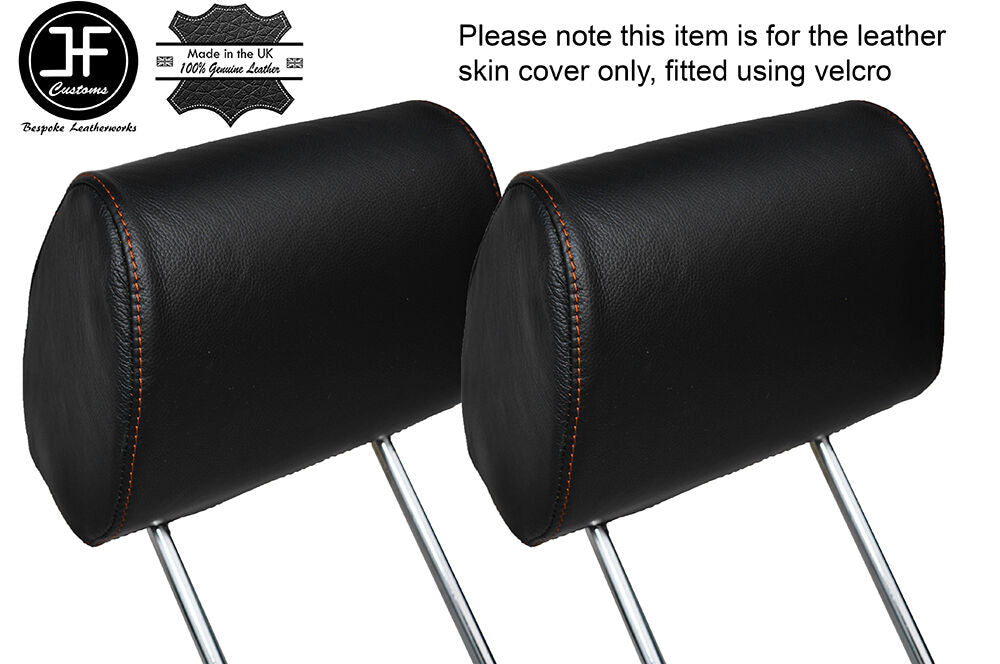 ORANGE STITCH 2X FRONT HEADREST LEATHER SKIN COVERS FITS BMW 3 SERIES E30 84-92