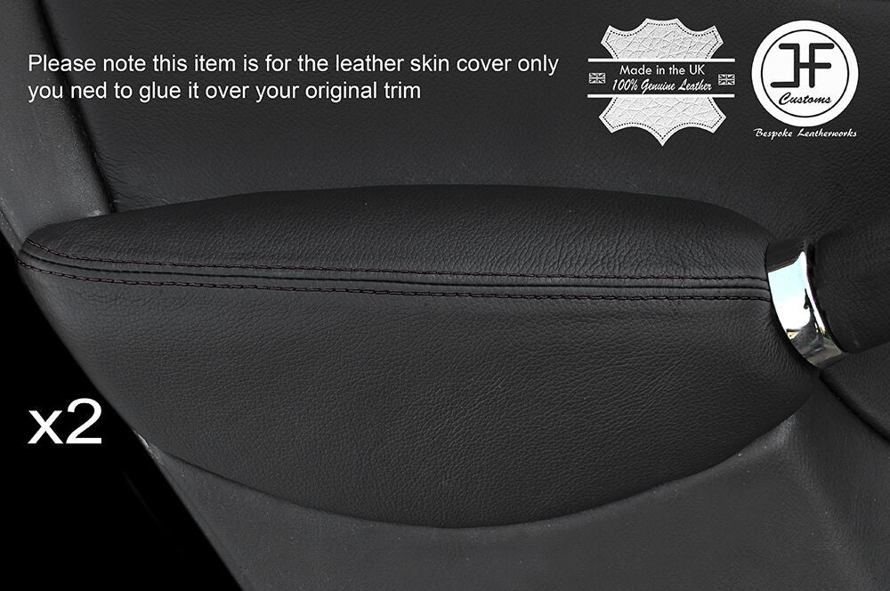 BLACK STITCHING 2X REAR DOOR ARMREST LEATHER COVERS FITS ROVER 75 & MG ZT 99-05