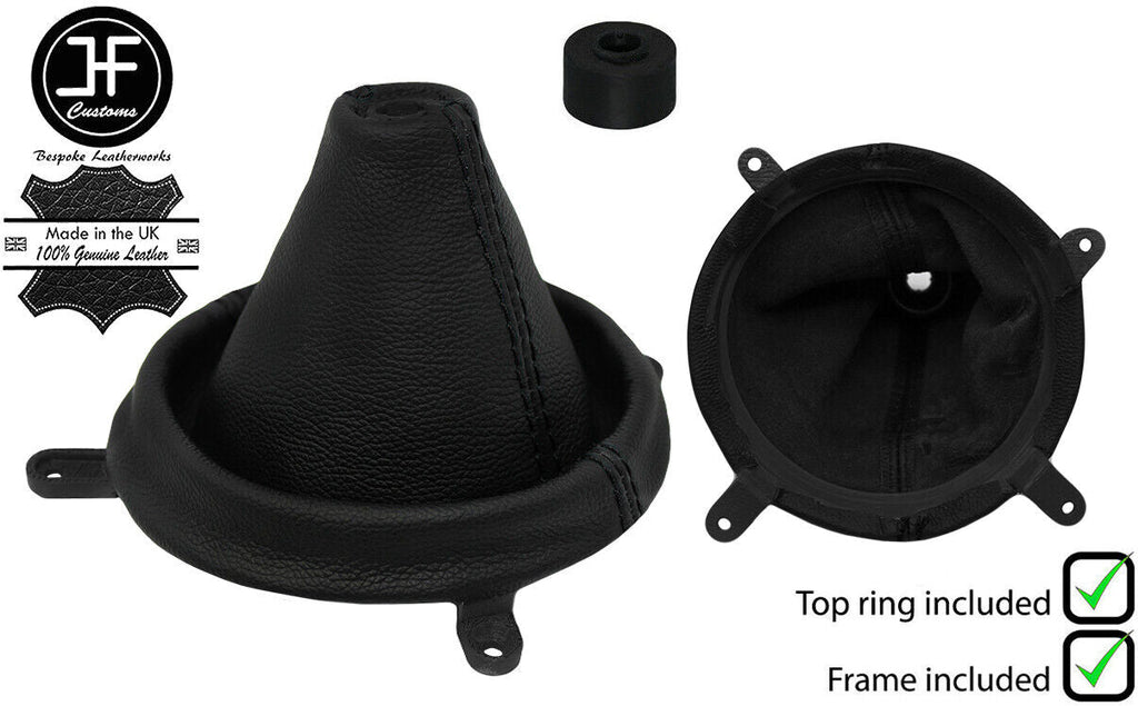 BLACK STITCH LEATHER GEAR GAITER+PLASTIC FRAME+TOP RING FITS MAZDA 2 2007-2014
