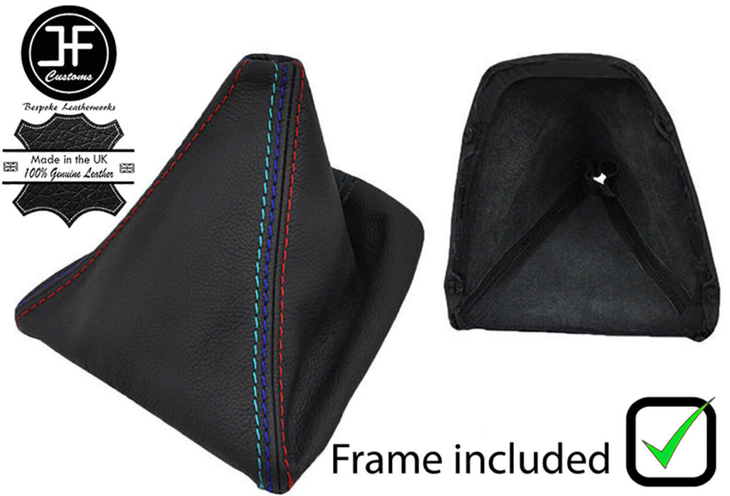 BLACK & TRI STITCH LEATHER GEAR GAITER+PLASTIC FRAME FOR BMW E90 E91 E92 E93