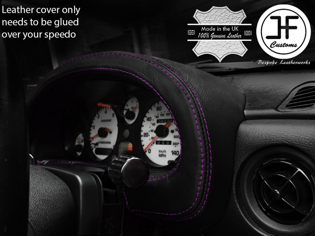 PURPLE STITCH SPEEDO GAUGE HOOD REAL LEATHER COVER FOR MAZDA MX5 MK1 MIATA 89-97