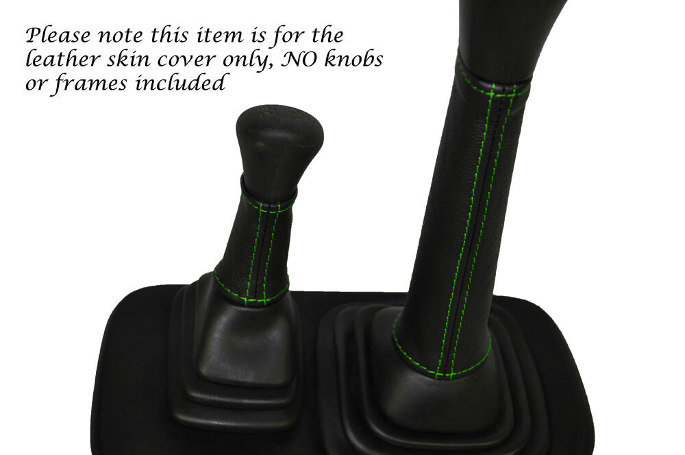 GREEN STITCH 2X GEAR STICK LEATHER SKIN COVERS FITS LAND ROVER DEFENDER 07-14