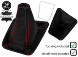 RED STITCH LEATHER GEAR GAITER+METAL FRAME+TOP RING FITS NISSAN SKYLINE R32