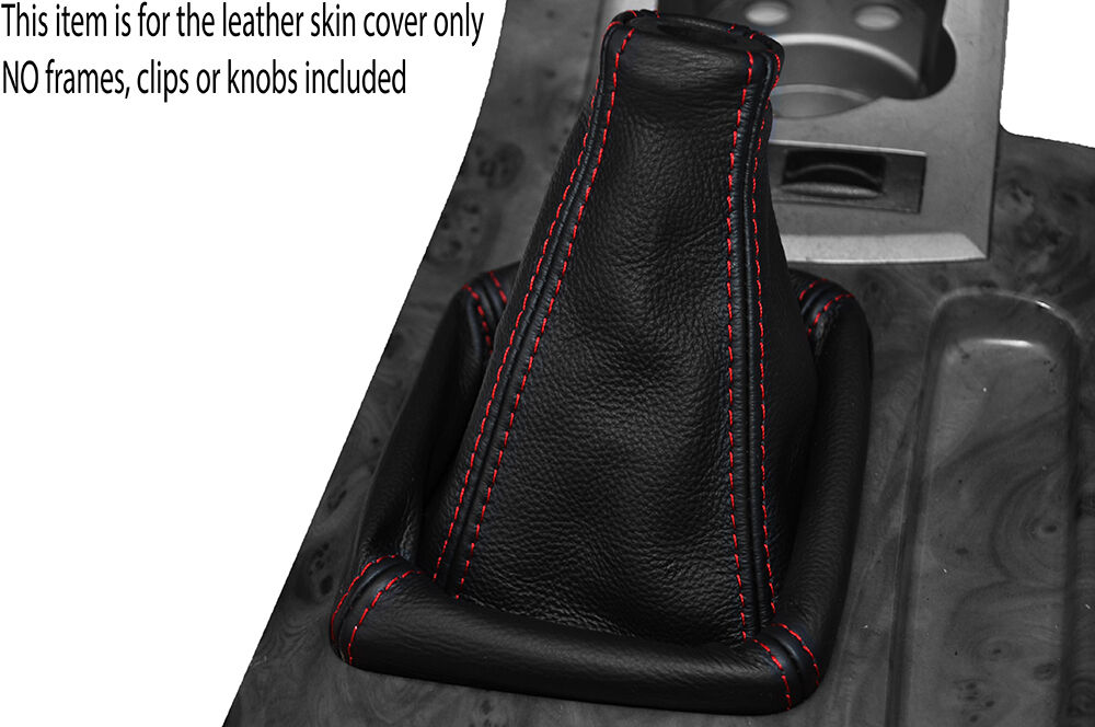 RED STITCH MANUAL LEATHER SKIN GEAR GAITER FITS SSANGYONG REXTON 2002-2013