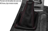 RED STITCH MANUAL LEATHER SKIN GEAR GAITER FITS SSANGYONG REXTON 2002-2013