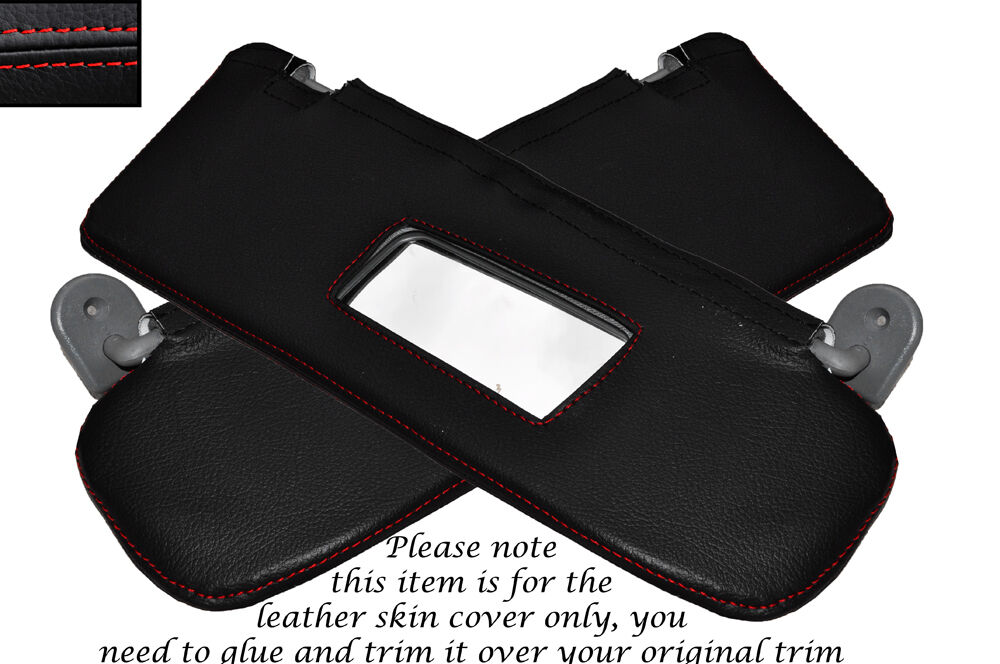 RED STITCHING 2X SUN VISORS LEATHER SKIN COVERS FITS DAEWOO KALOS 2002-2005