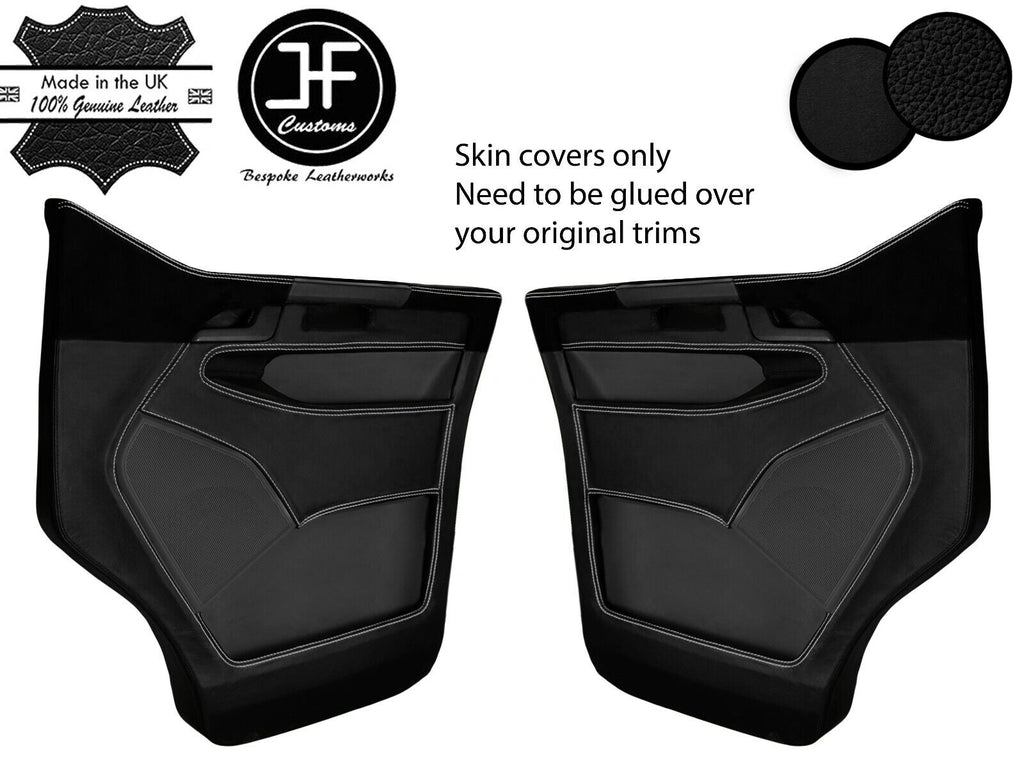 GREY STITCH 2X FRONT DOOR CARD REAL LEATHER & LUXE SUEDE COVER FOR VW T6 16-20