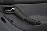 2X REAR DOOR HANDLE  COVERS FITS SEAT LEON TOLEDO 99-05  green stitching