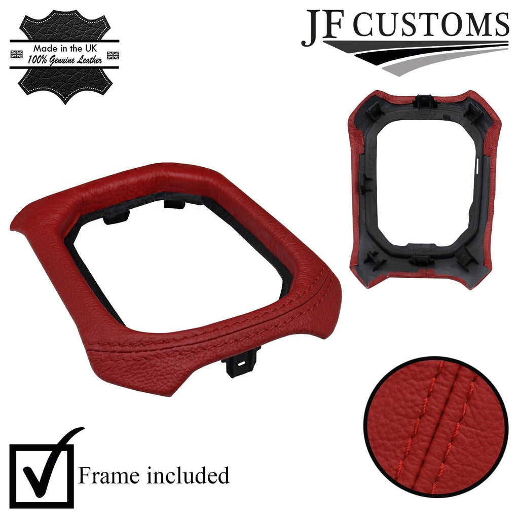 DARK RED LEATHER GEAR SURROUND COVER + PLASTIC FRAME FITS JEEP RENEGADE 14-19