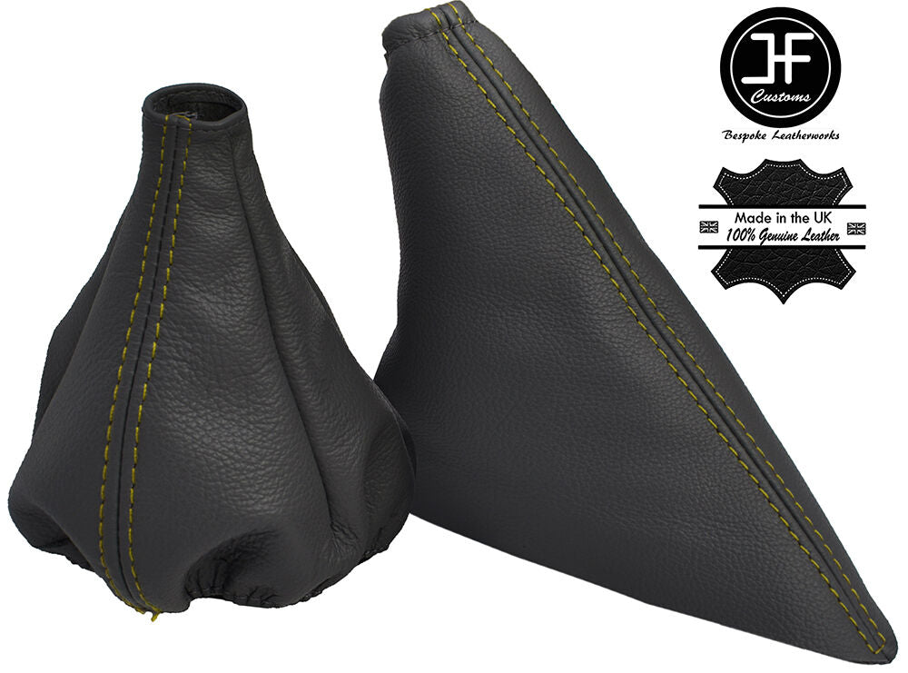 YELLOW STITCHING GEAR GAITER HANDBRAKE FITS FIAT PANDA 2003-2012 GREY LEATHER
