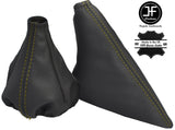 YELLOW STITCHING GEAR GAITER HANDBRAKE FITS FIAT PANDA 2003-2012 GREY LEATHER