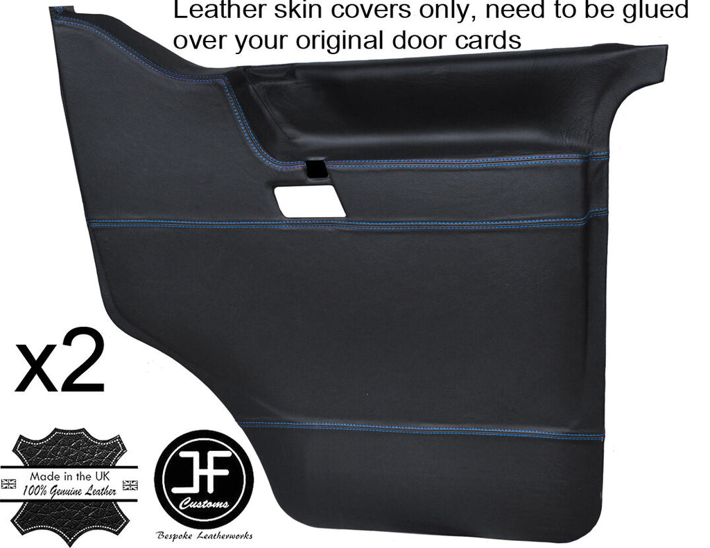 BLUE STITCH 2X FRONT DOOR CARD LEATHER COVERS FITS VW T4 TRANSPORTER CARAVELLE