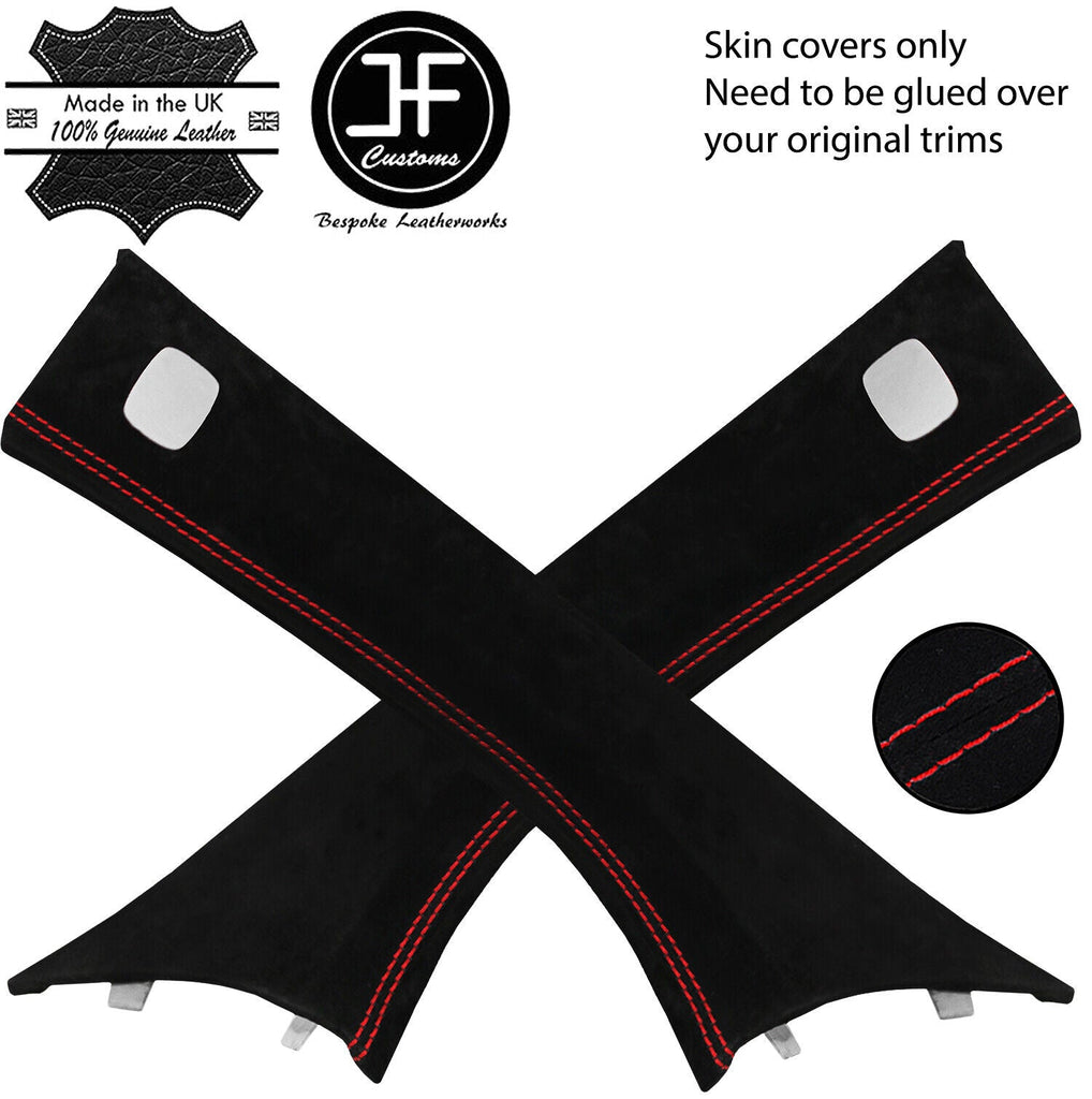 RED STITCHING 2X A PILLAR SUEDE COVERS FOR SMART FORTWO 453 2014-2019 CUSTOM NEW