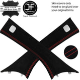 RED STITCHING 2X A PILLAR SUEDE COVERS FOR SMART FORTWO 453 2014-2019 CUSTOM NEW