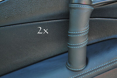 FITS FIAT COUPE LEATHER 2X DOOR HANDLE COVERS l blue stitch CUSTOM NEW