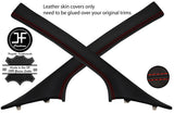 RED  STITCHING 2X A PILLAR REAL LEATHER COVERS FITS NISSAN NV300 NV 300 15-19