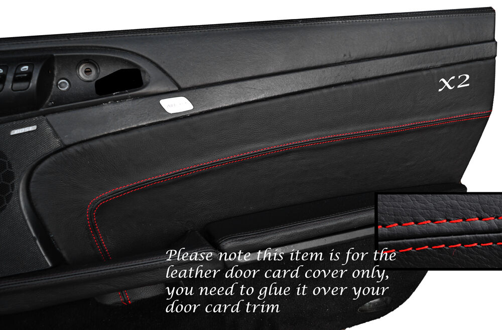 RED STITCH 2X DOOR CARD TRIM SKIN COVERS FITS PORSCHE BOXSTER 987 & CAYMAN