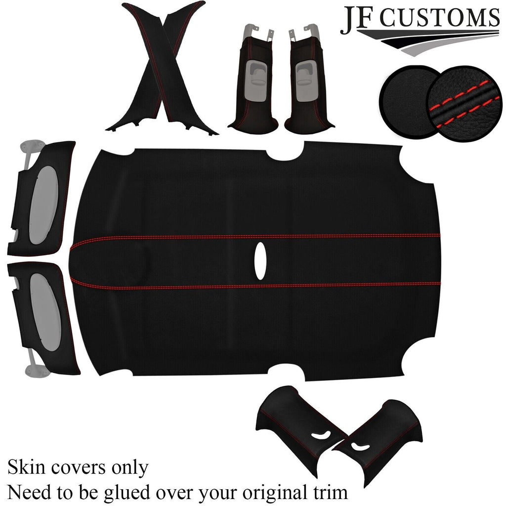 RED STITCH LEATHER & SUEDE COVERS FOR BMW MINI R50 R53 01-06 TOP RECOVERY KIT
