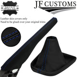 BLUE STITCH ITALIAN LEATHER GEAR HANDBRAKE GAITERS FOR VW CADDY 2016-2019