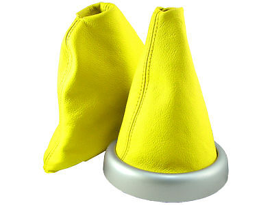 FITS MINI COOPER BMW GEAR HANDBRAKE GAITER YELLOW LEATHER CUSTOM NEW MADE IN UK