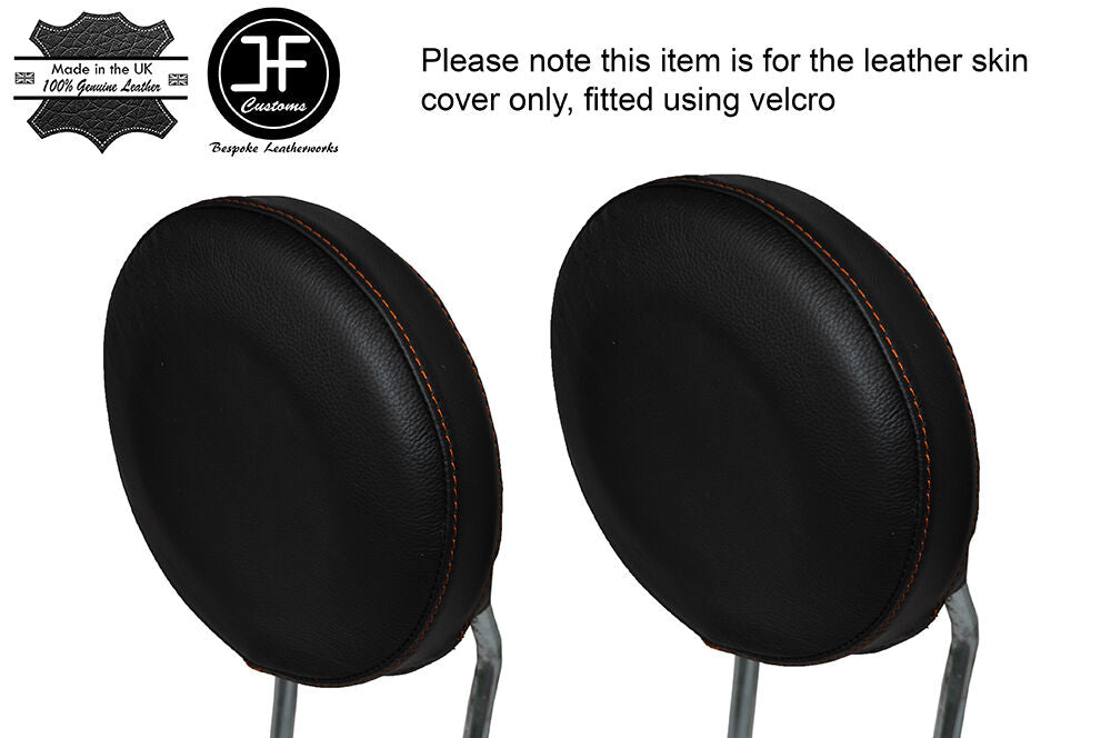 ORANGE STITCHING 2X FRONT HEADREST LEATHER SKIN COVER FITS FIAT 500 2007-2015